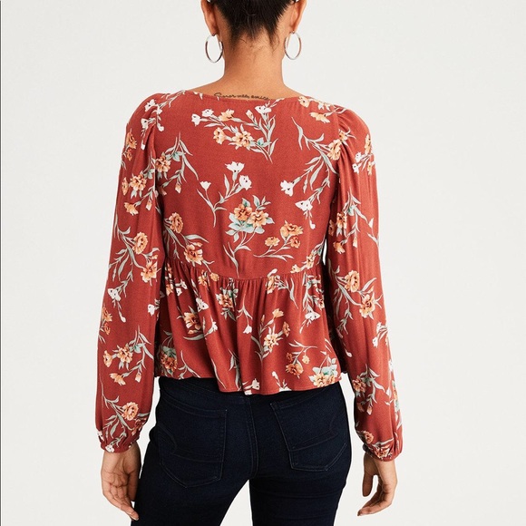 NWOT American Eagle Floral Front Tie Top - Picture 3 of 8